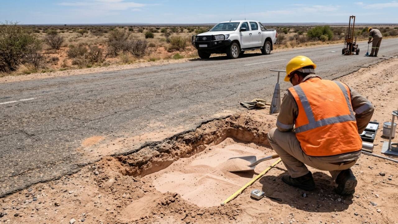engineers inspecting compacted sand<br>