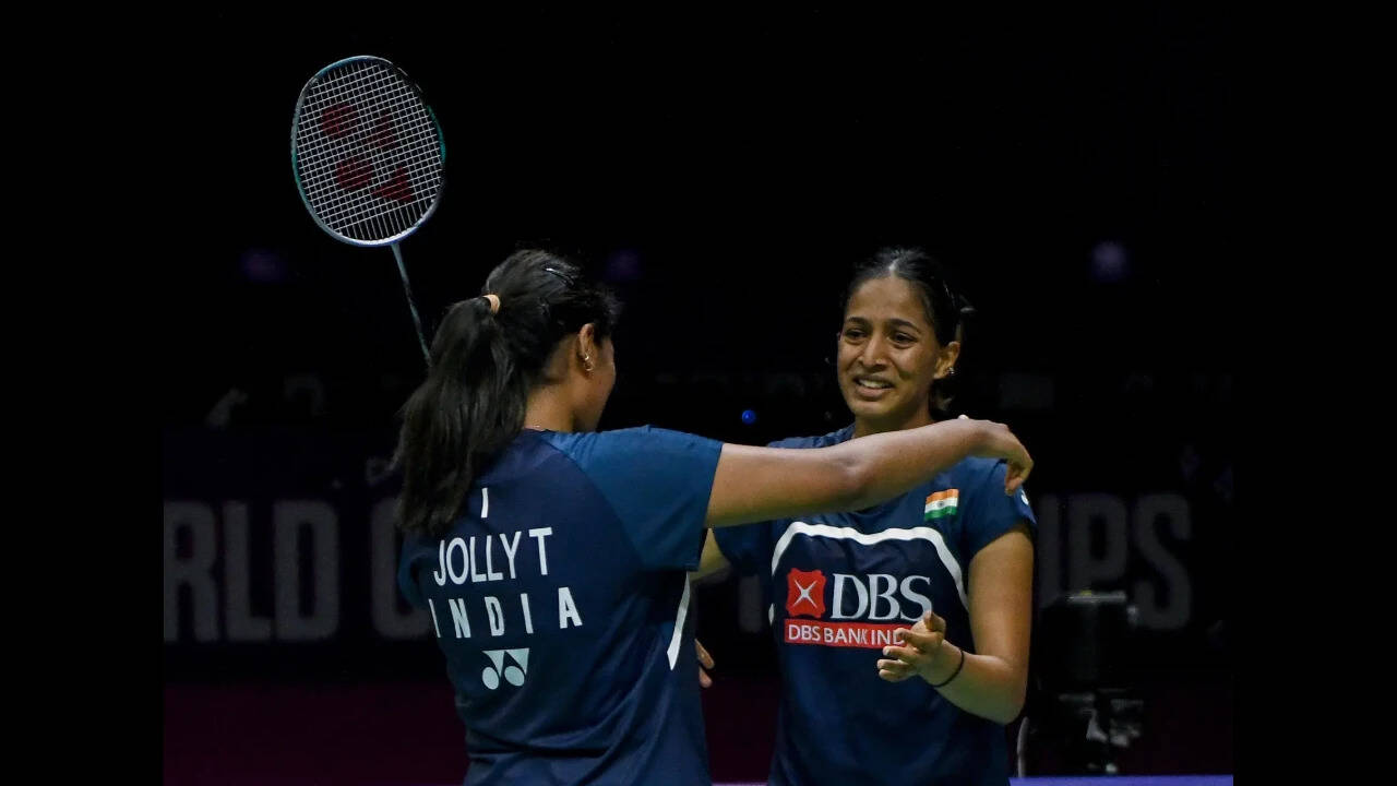 New Delhi, Aug 21 (ANI): India's Treesa Jolly and Gayatri Gopichand celebrate as...