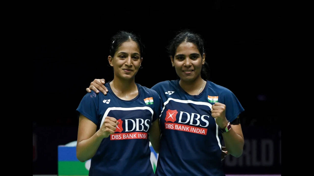 New Delhi, Aug 21 (ANI): India's Treesa Jolly (R) and Gayatri Gopichand pose for...