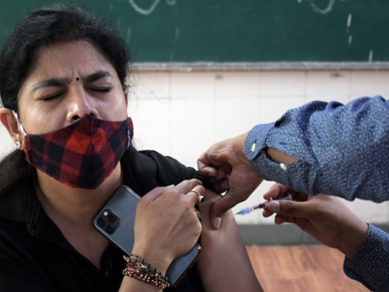 A beneficiary receiving a Covid shot in Delhi — Tarun Rawat (TOI)