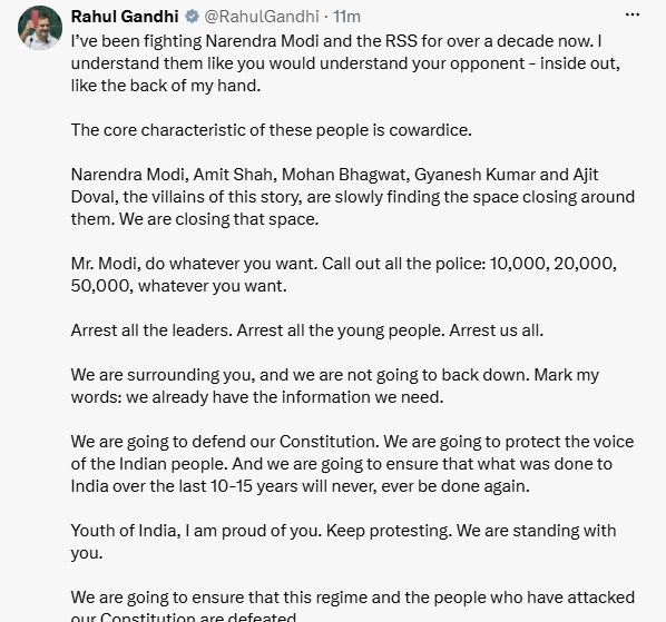 Rahul Gandhi X post