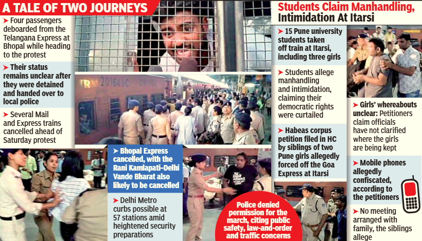 Fifteen students from Pune were detained at Itarsi railway station for their planned attendance at the Cockroach Janata Party protest.