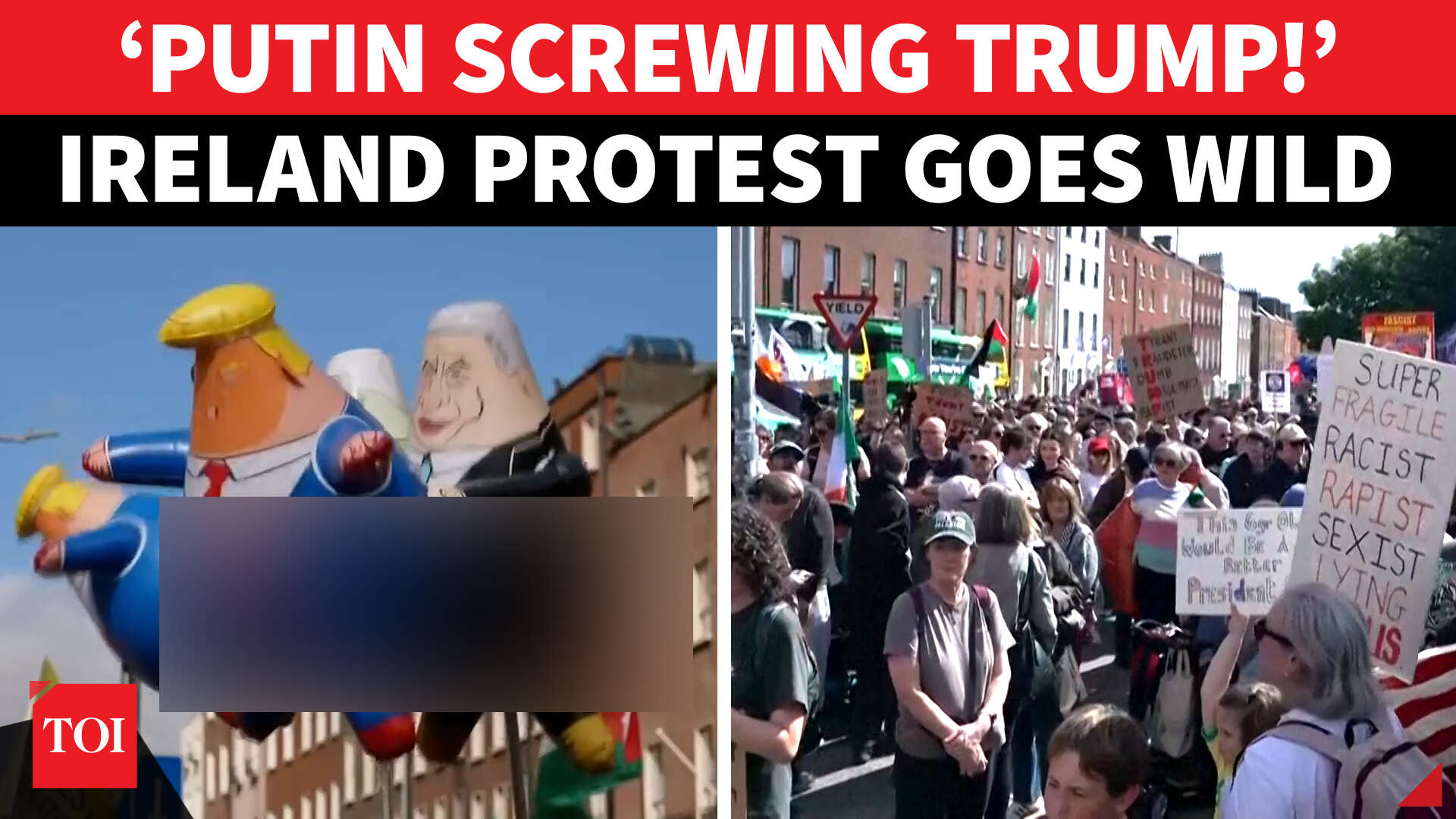 Dublin protests greet Trump with provocative Trump–Putin balloon