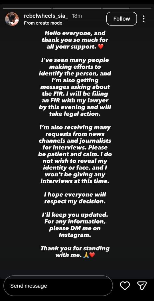 Sia's Instagram story