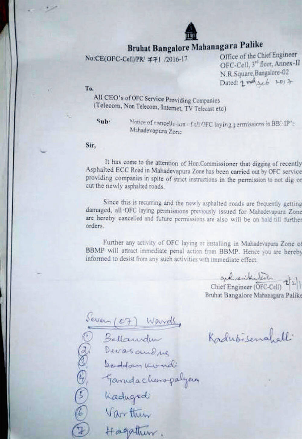 mahadevpura: Blanket ban in Mahadevpura zone on road digging: BBMP