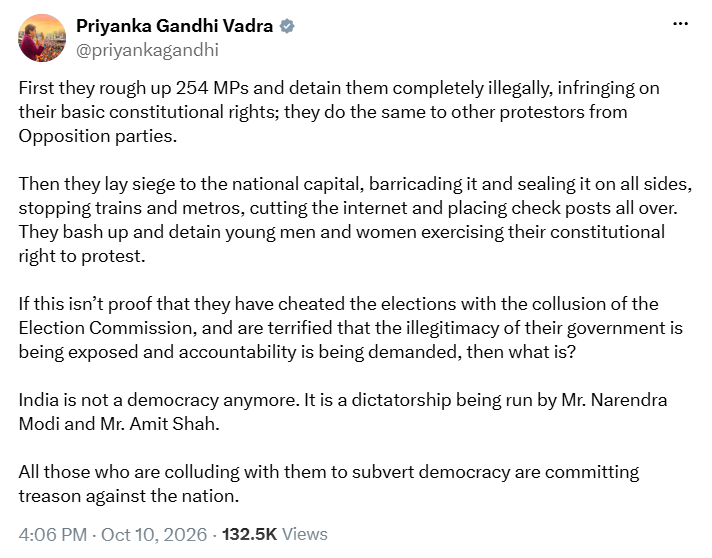 Priyanka Gandhi Vadra X post