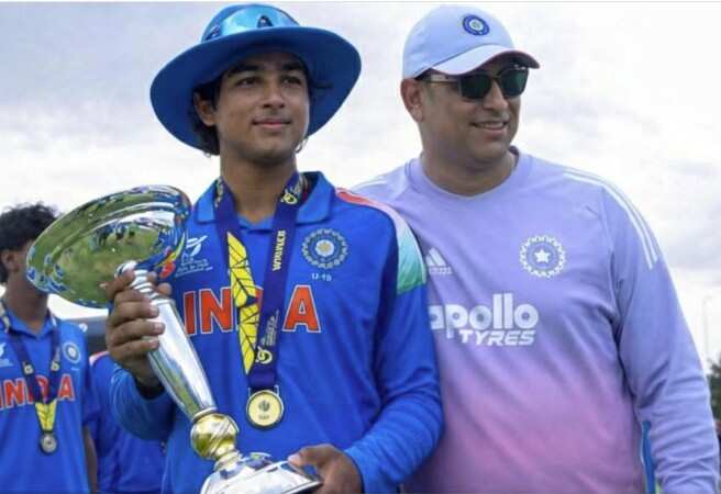 VVS Laxman with Vaibhav Sooryavanshi<br>
