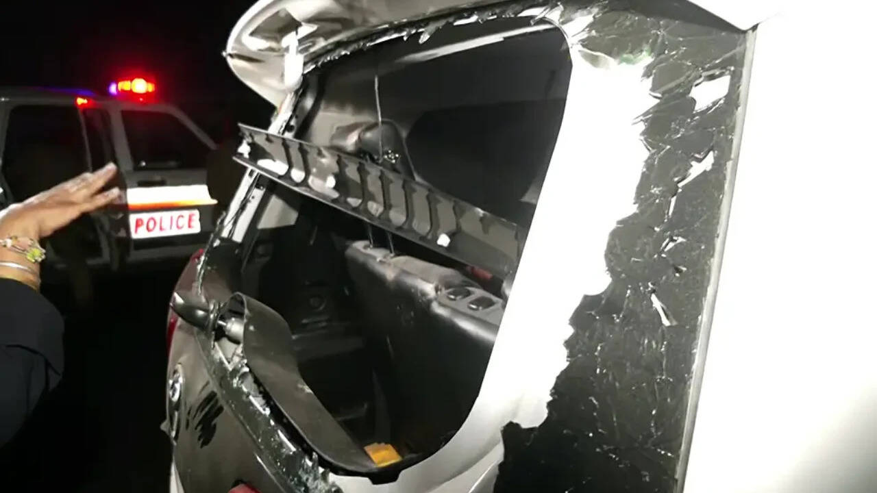 Phagwara, Sep 27 (ANI): A view of a vehicle vandalised by students during a prot...