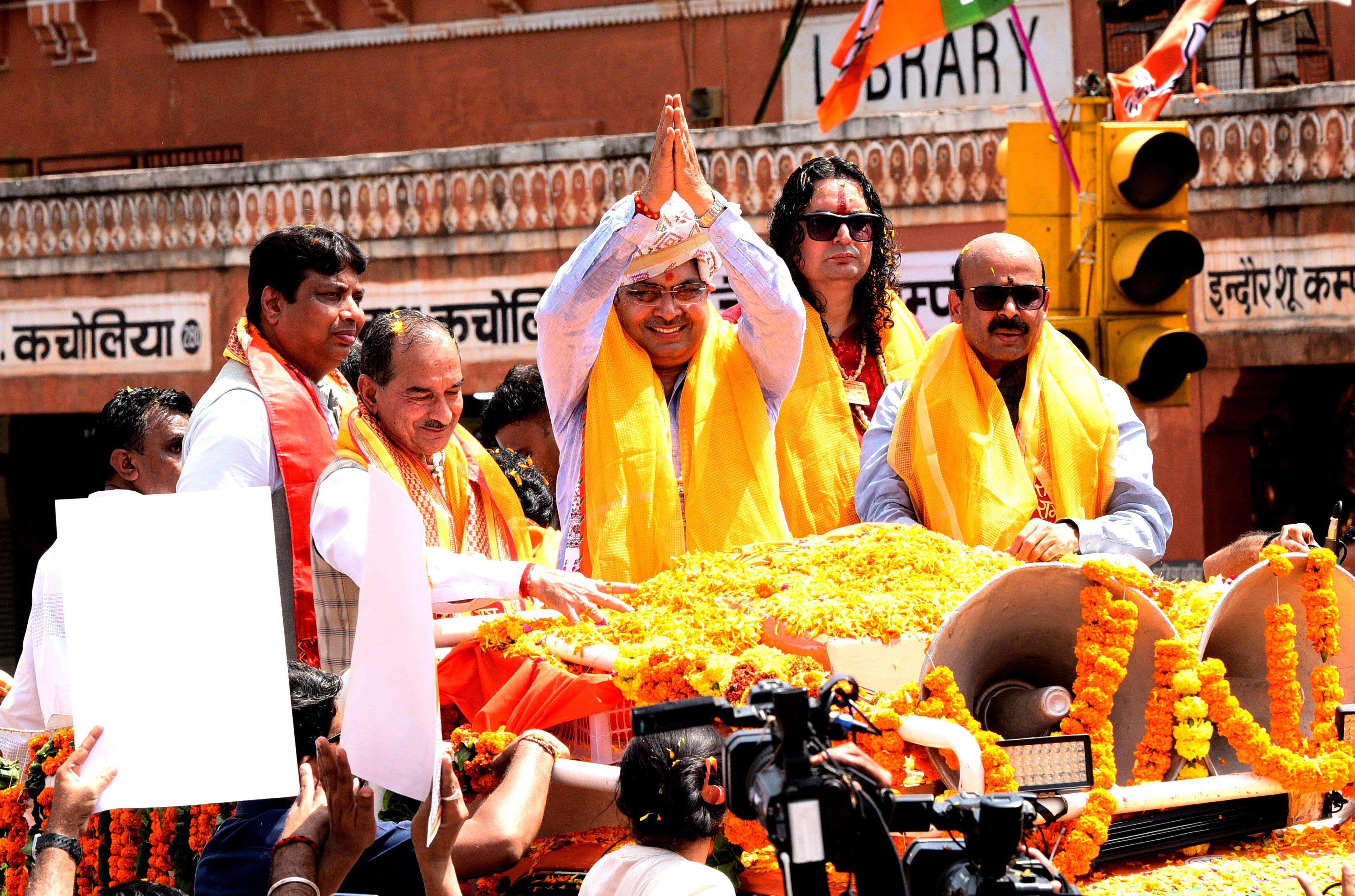 Chief Minister  Bhajan Lal Sharma and State BJP chief during the Road show in City (1).jpg