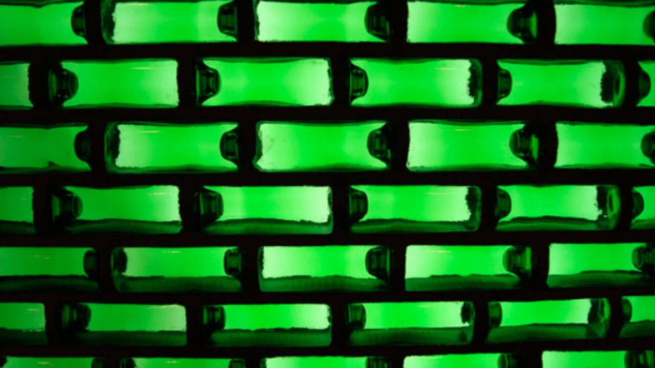 WOBO bottles had interlocking grooves to help them stack horizontally with mortar or cement.