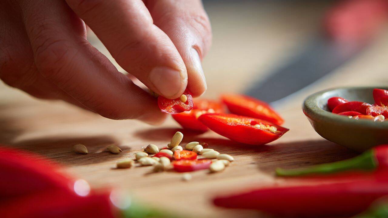 Remove the seeds by pushing out the centre<br>