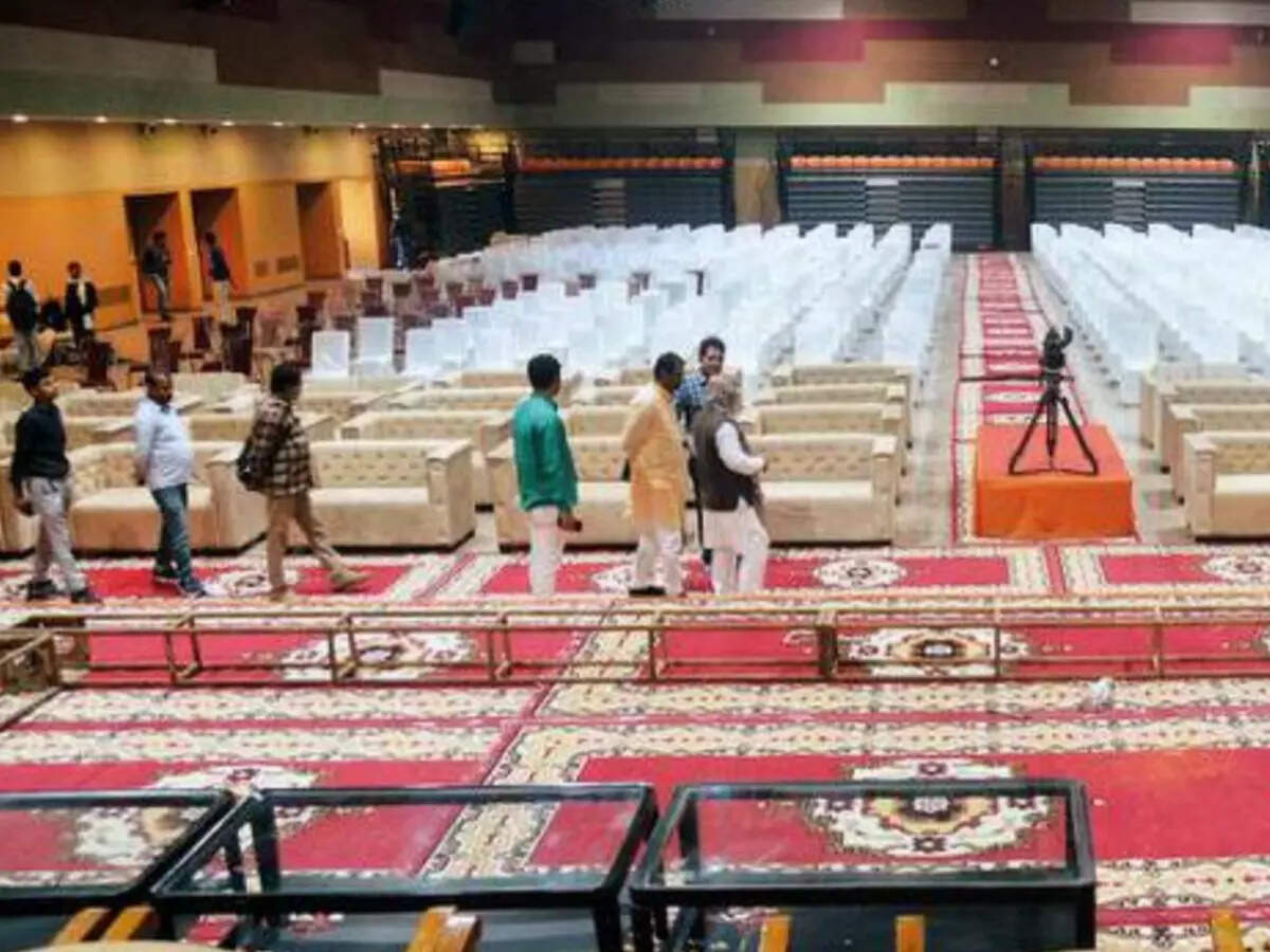 BJP leader Sunil Ojha and district administration inspect the venue ahead of Amit Shah’s visit to attend a meeting in Kashi on Friday