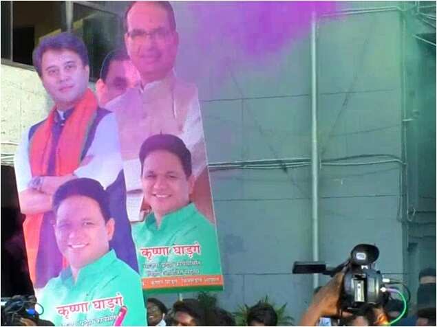 BJP workers celebrating at state head office in Bhopal.
