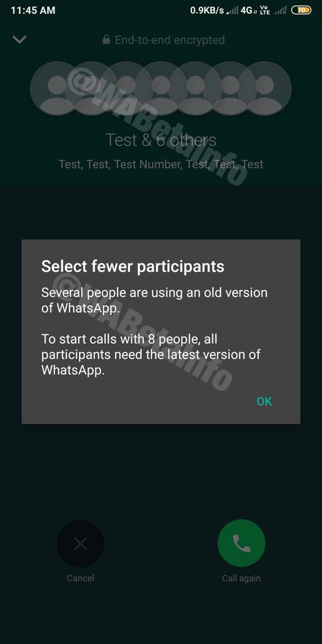 whatsapp video call limit