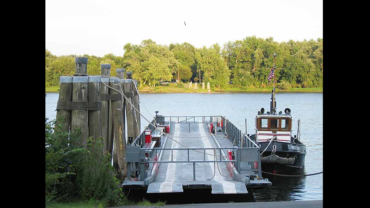Rocky Hill-Glastonbury Ferry continues its historic Connecticut River service, carrying three cars at a time on a crossing that dates to 1655<br>