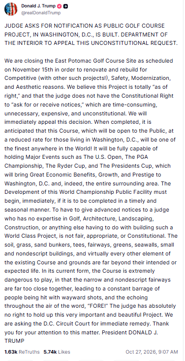 Trump's Truth Social post