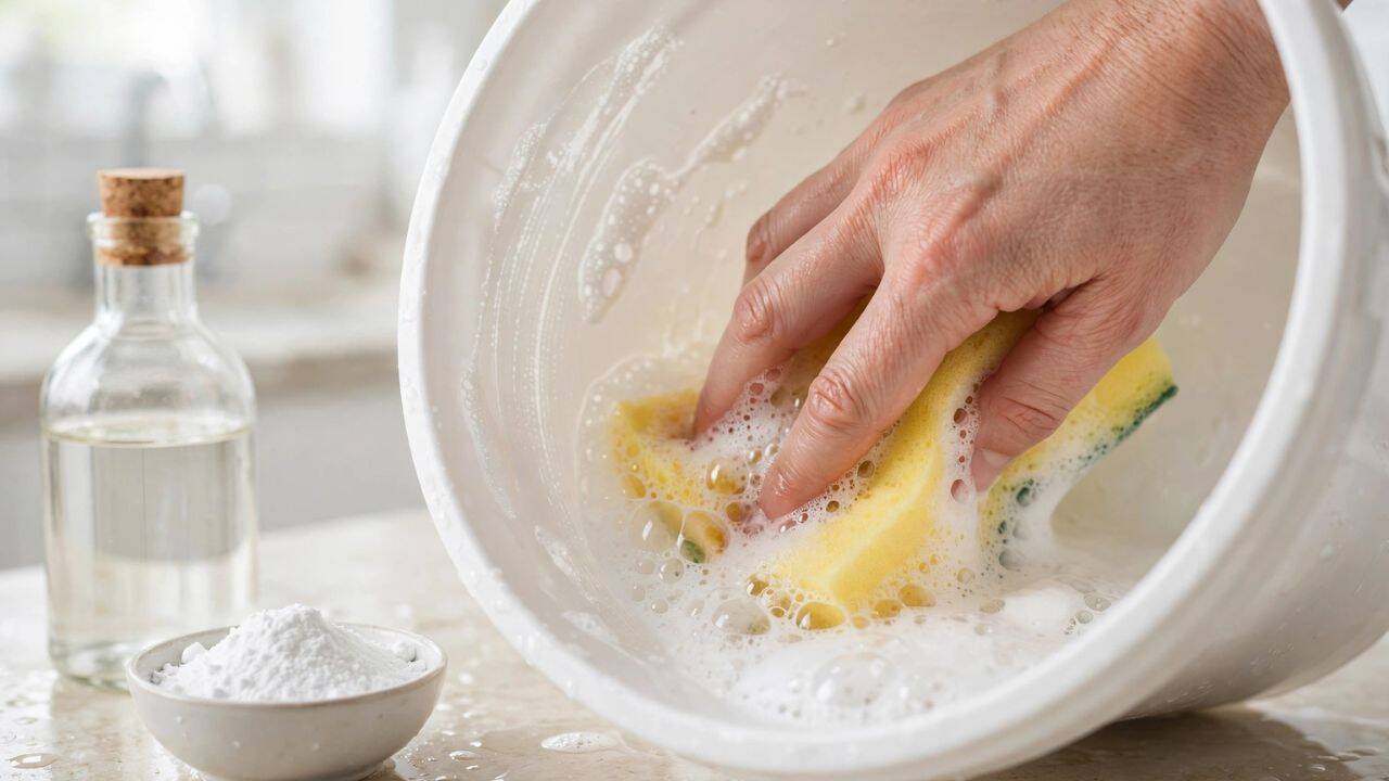 Clean hard water marks with vinegar and baking soda