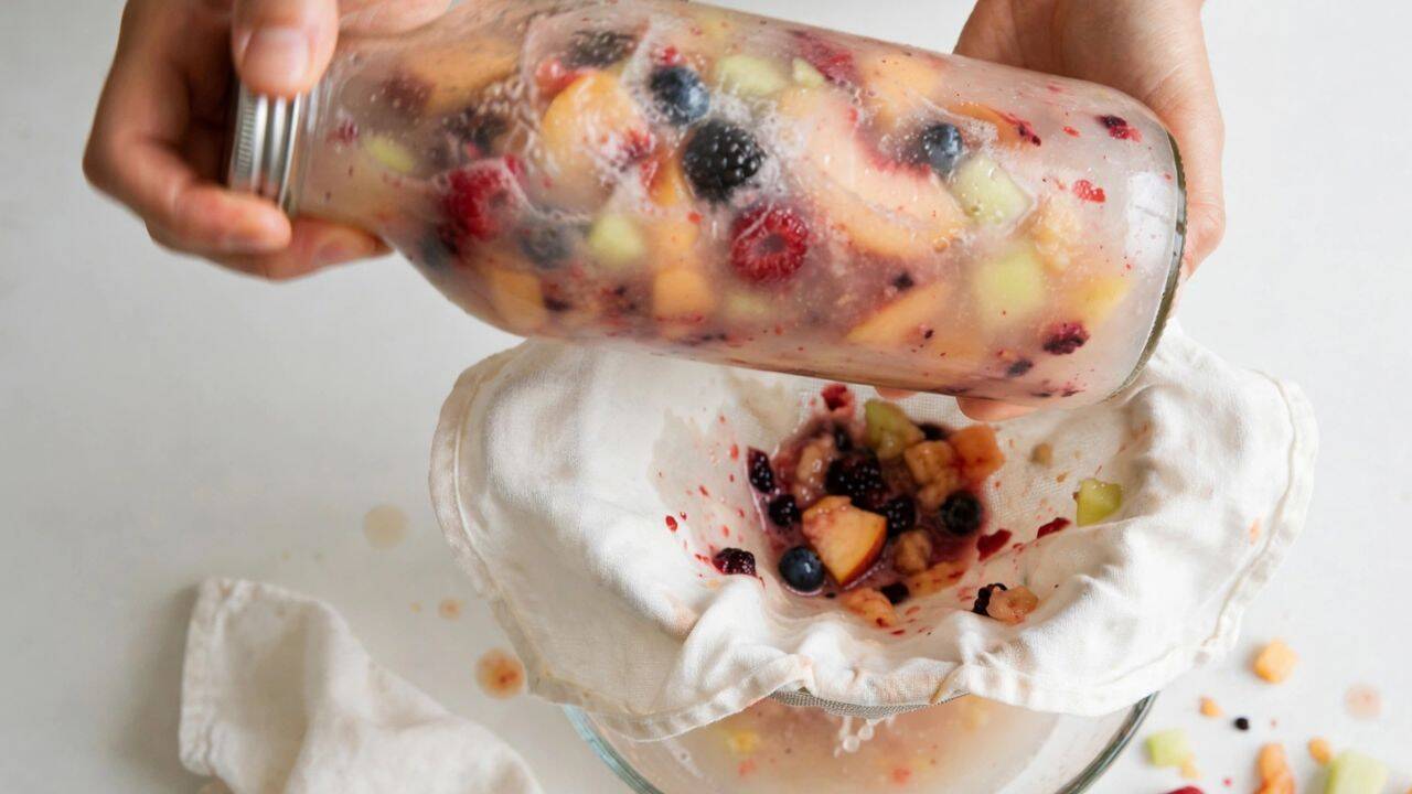 Shake crushed fruit in a sealed bottle<br>