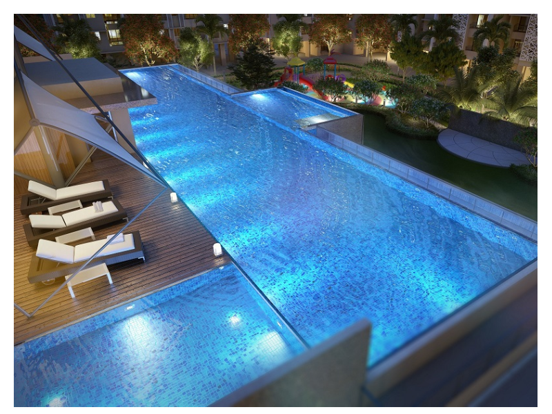 Artistic impression of the infinity pool at the 9,000 + sq.ft modern clubhouse at Raunak Urban Centre, Kalyan (W)