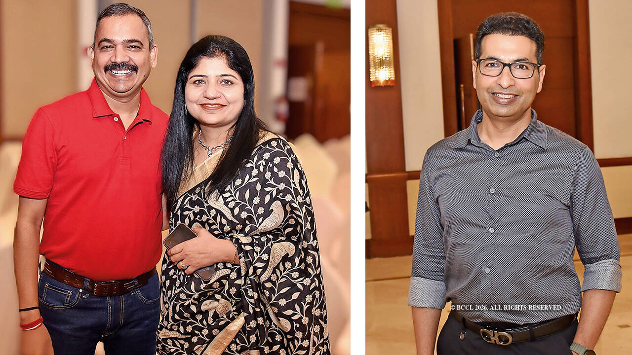 (L) Vishal and Kriti Tripathi (R) Sarvesh Goel