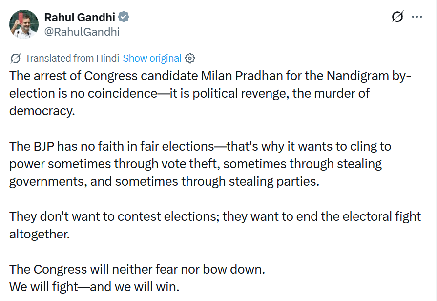 Rahul Gandhi X post