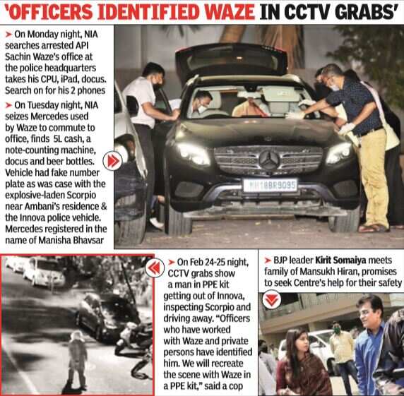 NIA: Sachin Waze escorted SUV with explosives in his government vehicle | India News
