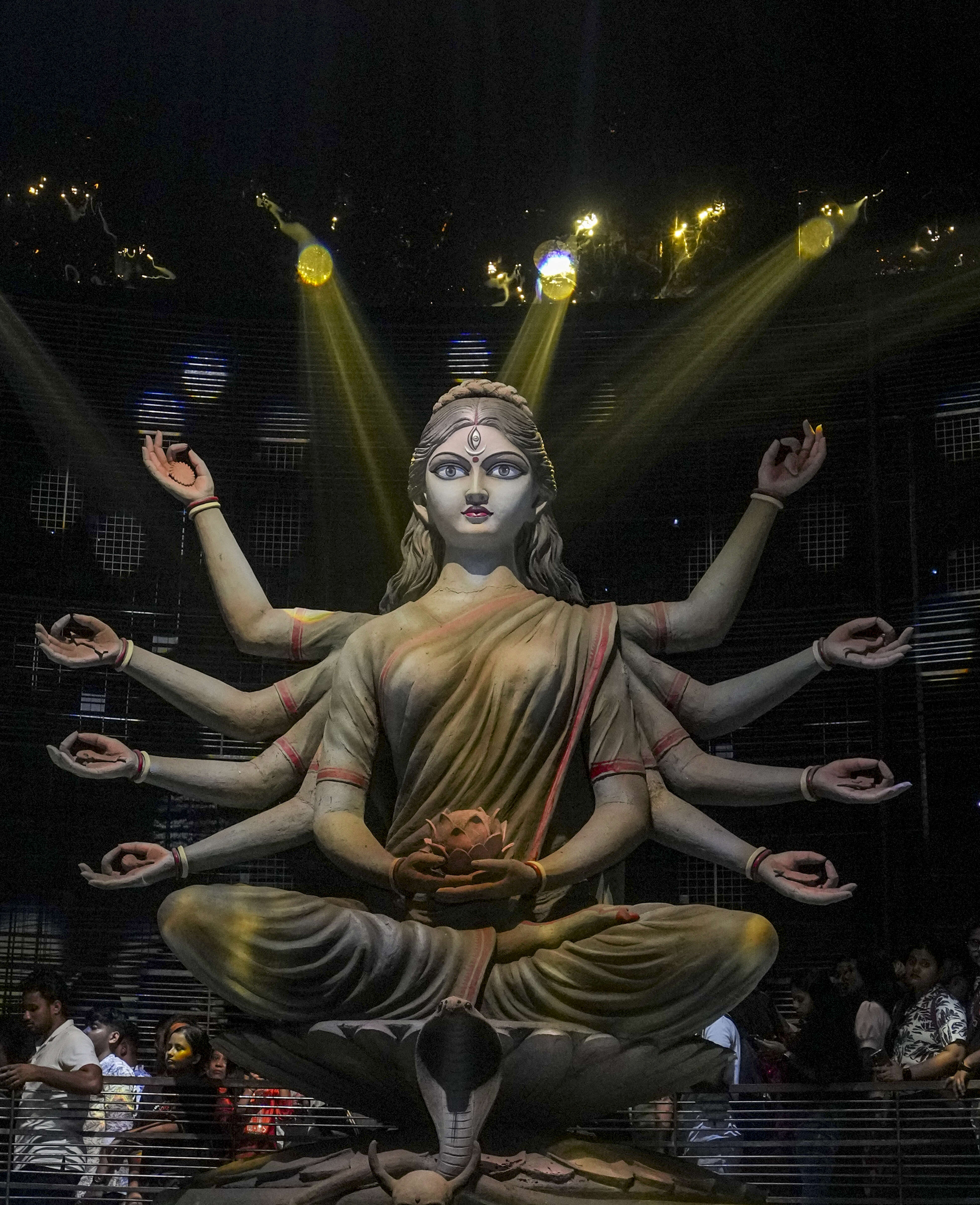 People visit Chorbagan Sarbojanin Durga Puja pandal in Kolkata