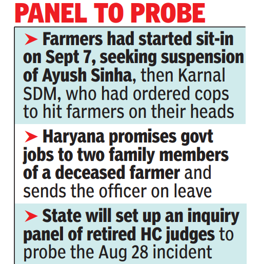 Judicial probe ordered into August 28 Karnal episode, farmers call off sit-in