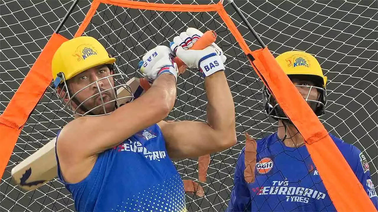 Chennai Super Kings skipper MS Dhoni during a practice session. (PTI Photo)