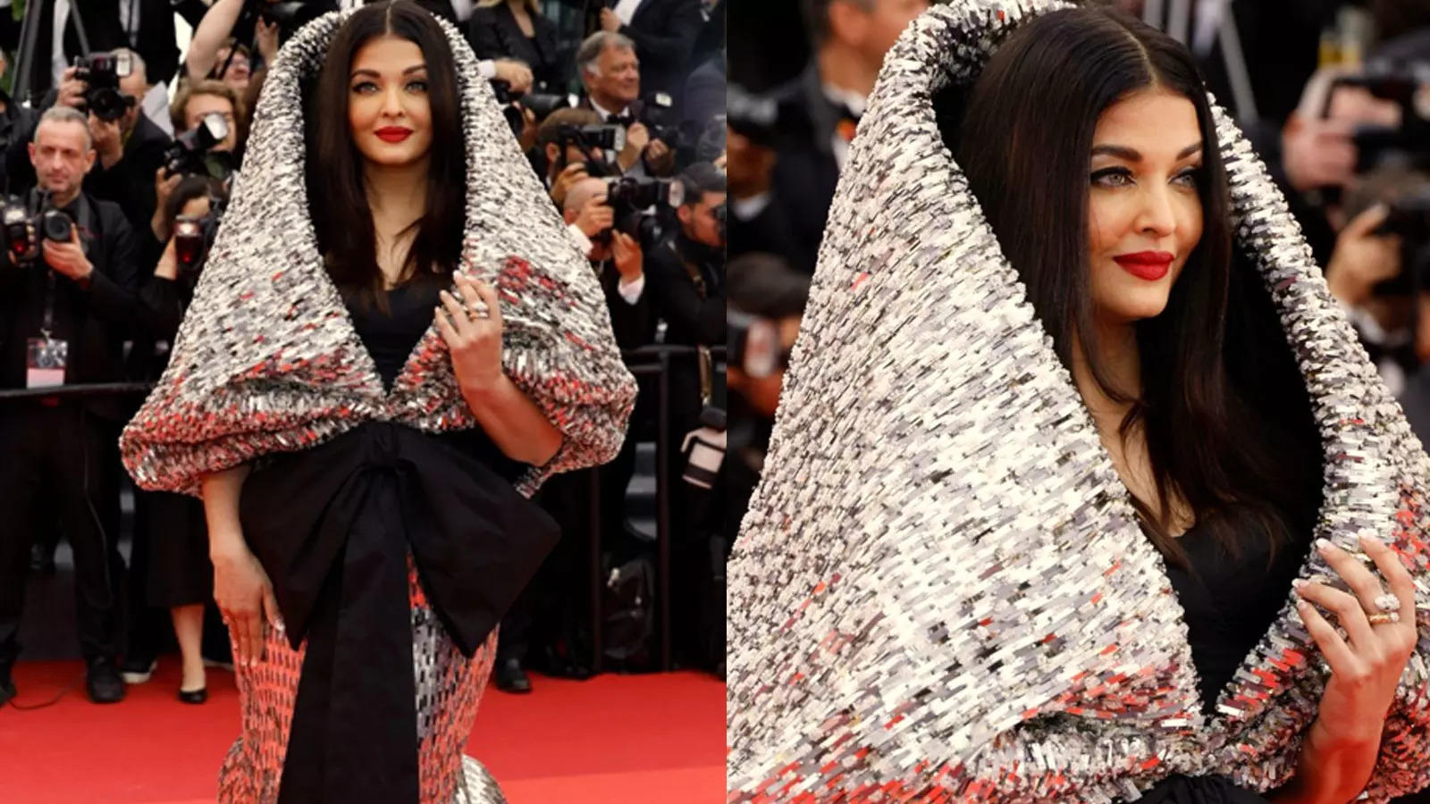 Aishwarya Rai Bachchan turns up at the Cannes 2023 red carpet wearing a giant silver hood; netizen calls it's a 'foil wrap' | Hindi Movie News - Bollywood - Times of India
