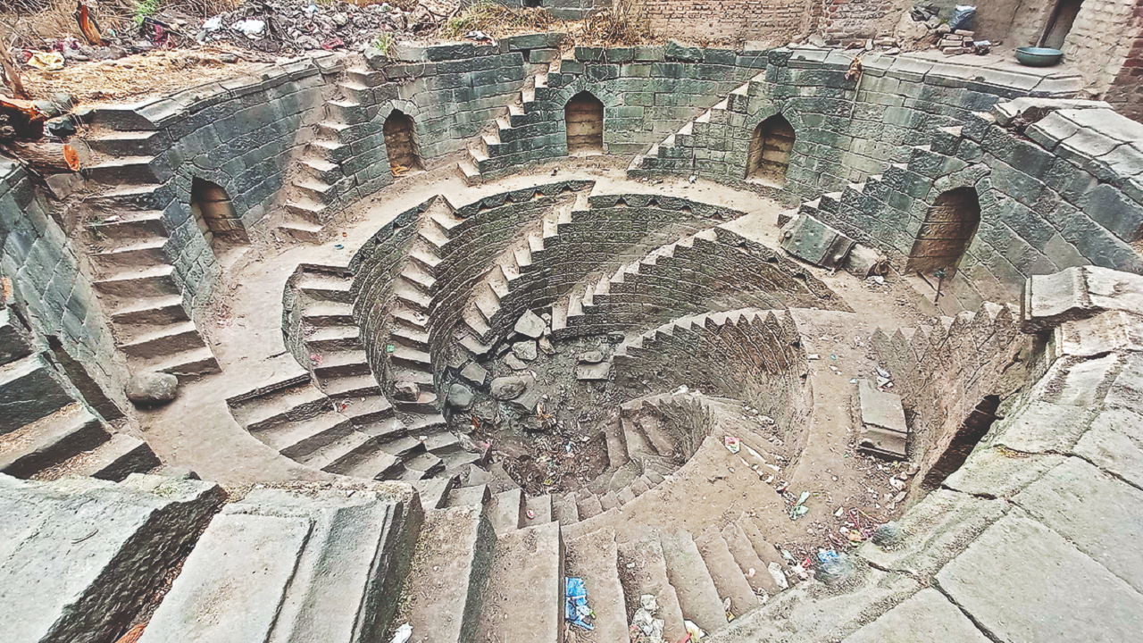 The iconic helical stepwell in Walur village of in Parbhani district