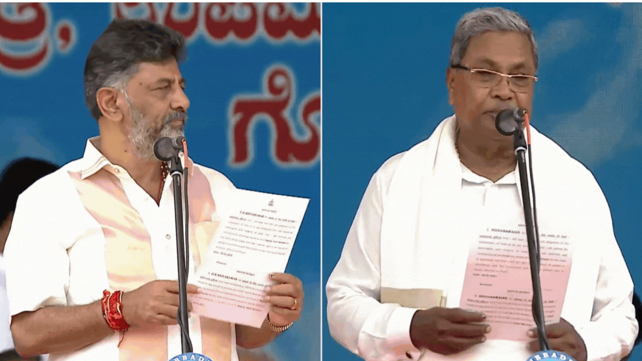 Siddaramaiah mengambil sumpah sebagai menteri utama Karnataka, DK Shivakumar sebagai wakil CM di tengah unjuk kekuatan oposisi |  Berita Pemilu Karnataka
