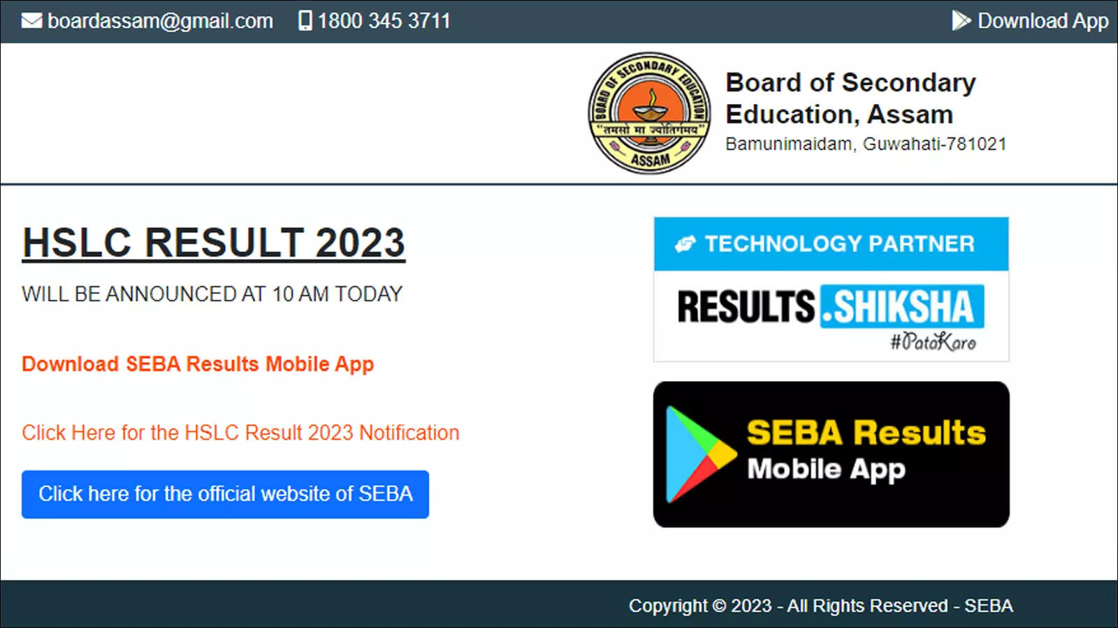 Seba HSLC Result 2023: Assam 10th Result to be released @ sebaonline.org – Times of India