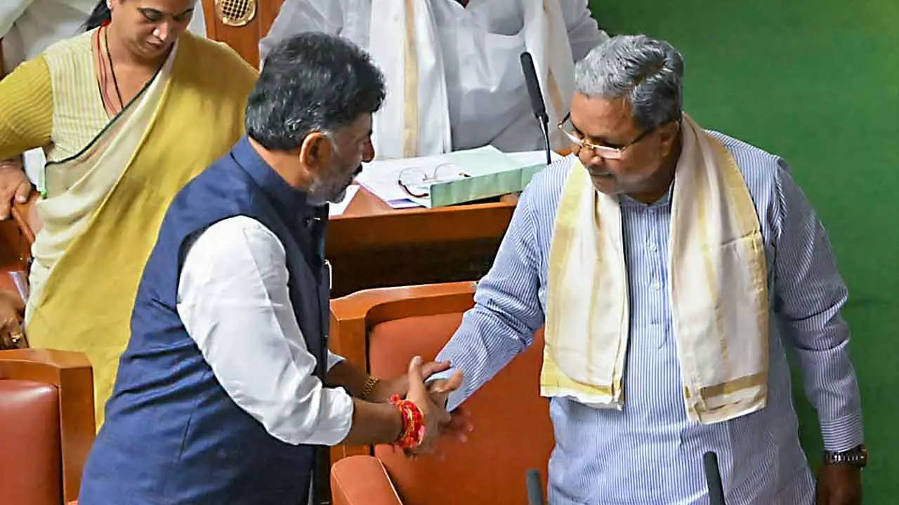 Karnataka CM Siddaramaiah and deputy CM DK Shivakumar on the first day of Karnataka assembly session on Monday, May 22, 2023.