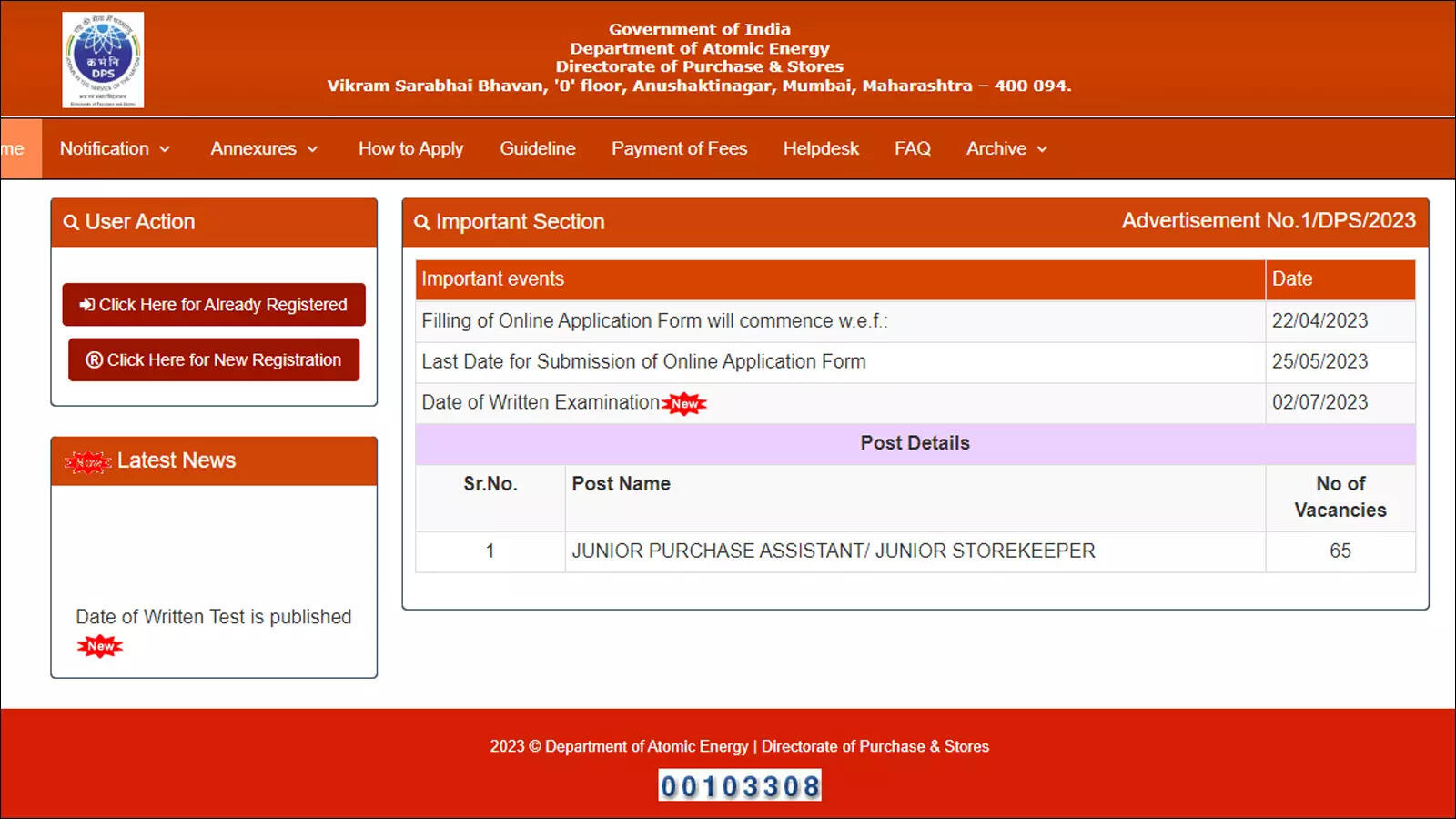 DPS DAE announces exam date for Junior Purchase Assistant/ Storekeeper recruitment 2023, check here