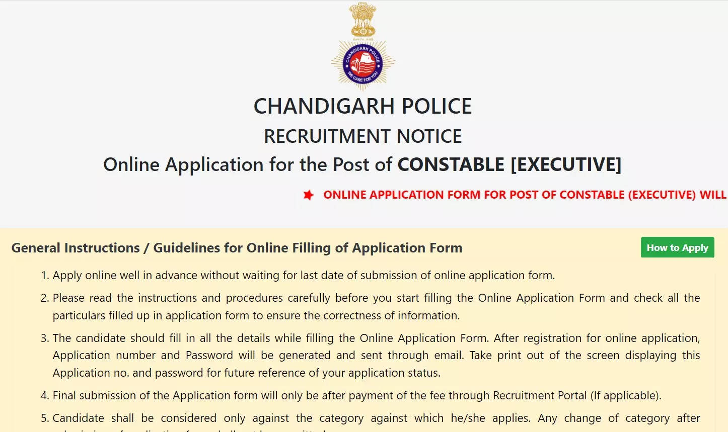 Chandigarh Police Constable Registration 2023 begins on chandigarhpolice.gov.in, apply here for 700 posts