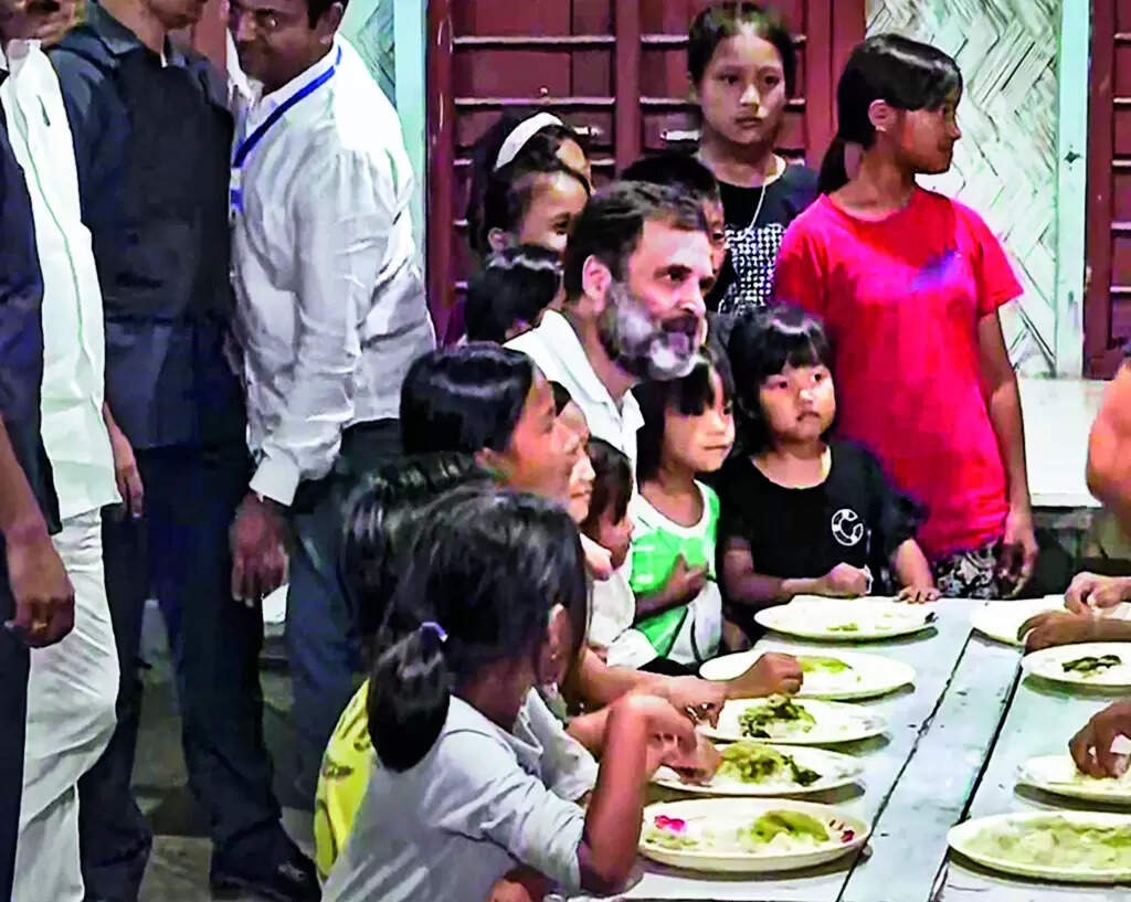 Stopped on road, Rahul takes copter to Manipur relief camp