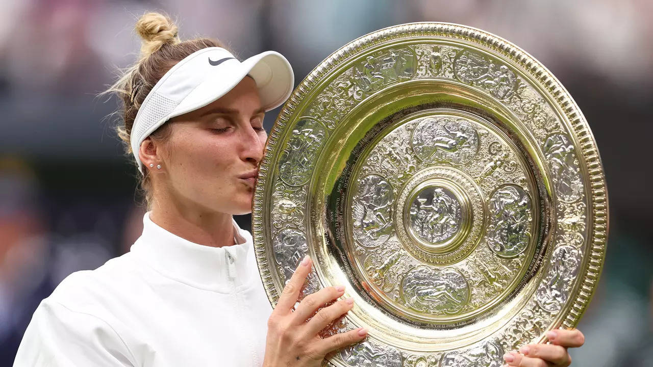 Marketa Vondrousova defeated Ons Jabeur in the final to become the first unseeded woman to be crowned Wimbledon champion (Photo by Julian Finney/Getty Images)
