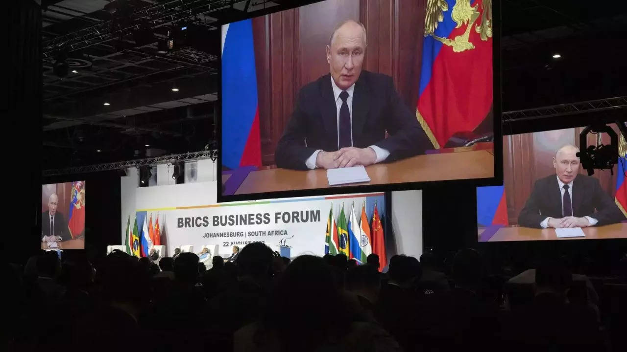 Russia's Putin attends Brics summit in South Africa remotely while facing war crimes warrant