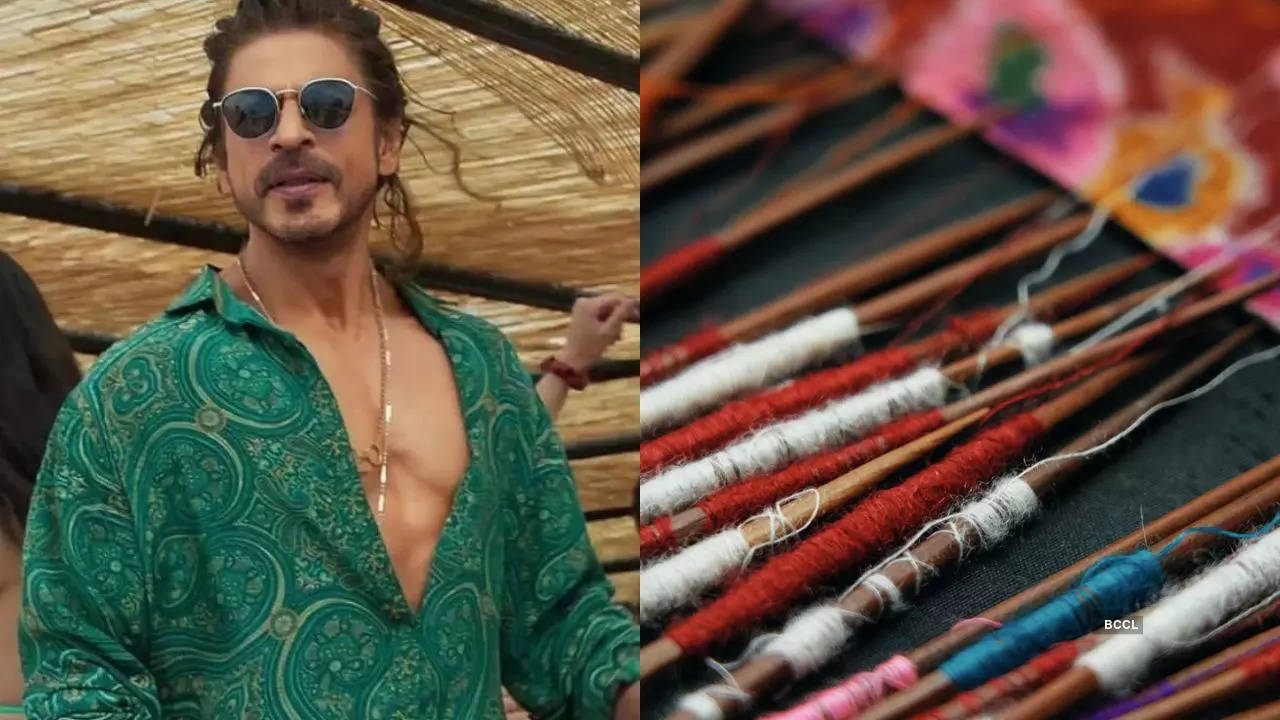 Shahrukh Khan in the iconic paisley shirt inspired by the Kashmiri art of Kani embroidery Source: Ritu Kumar/Facebook