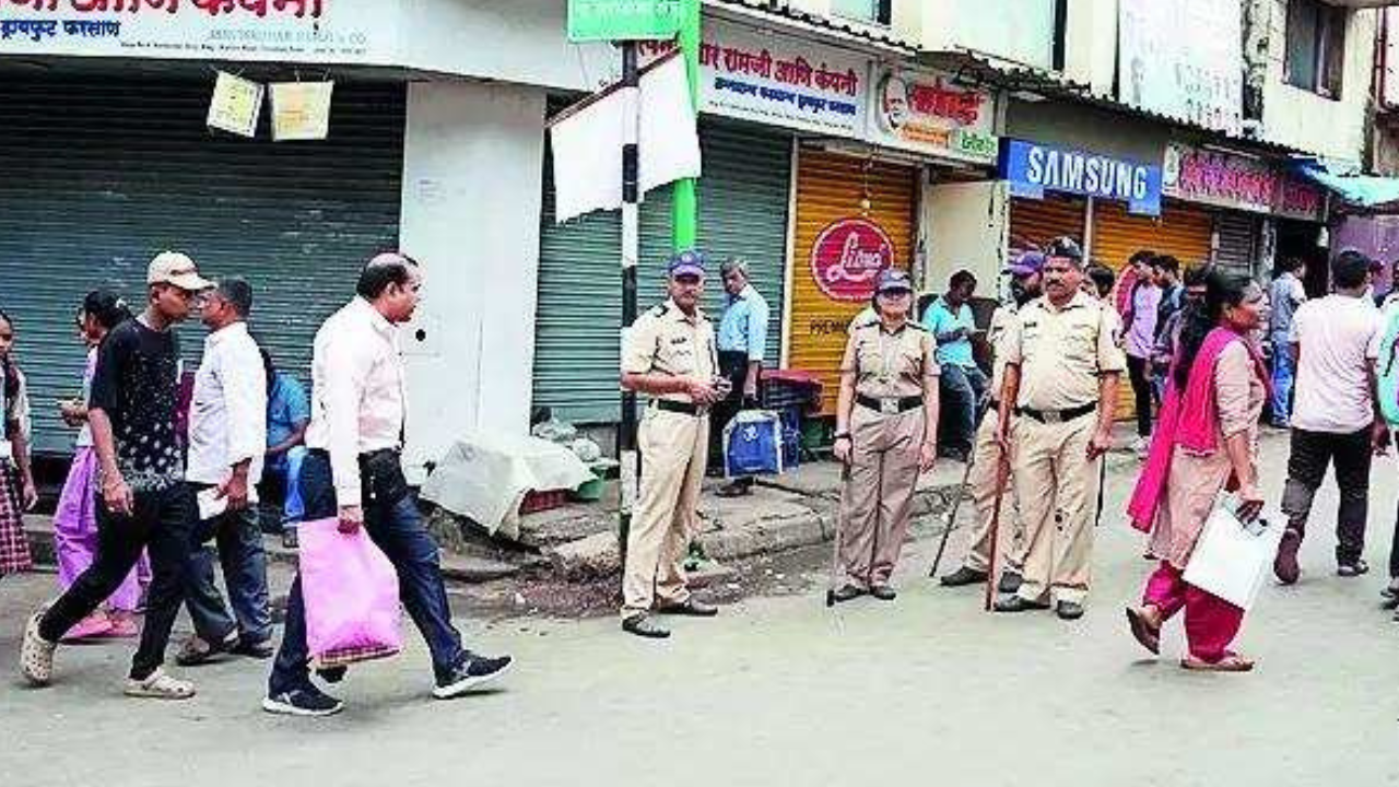 Most shops in Thane’s main market area downed shutters on Monday 