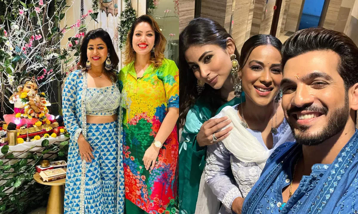 Taarak Mehta’s Munmun Dutta visits good friend Debina and Gurmeet’s Ganpati, Naagin’s Nia Sharma poses with Mouni and Arjun; see pics