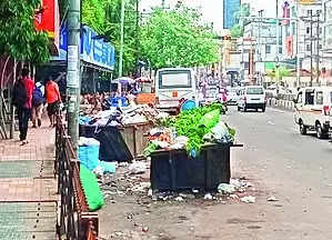 footpath, Footpaths, Garbage, garbage bins footpaths, garbage footpaths, Guwahati Municipal Corporation (GMC), Pedestrians, Troubles