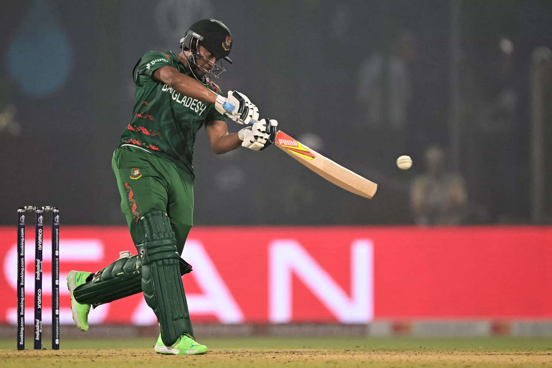 Bangladesh's captain Shakib Al Hasan plays a shot during the match against Sri Lanka. (AFP Photo)