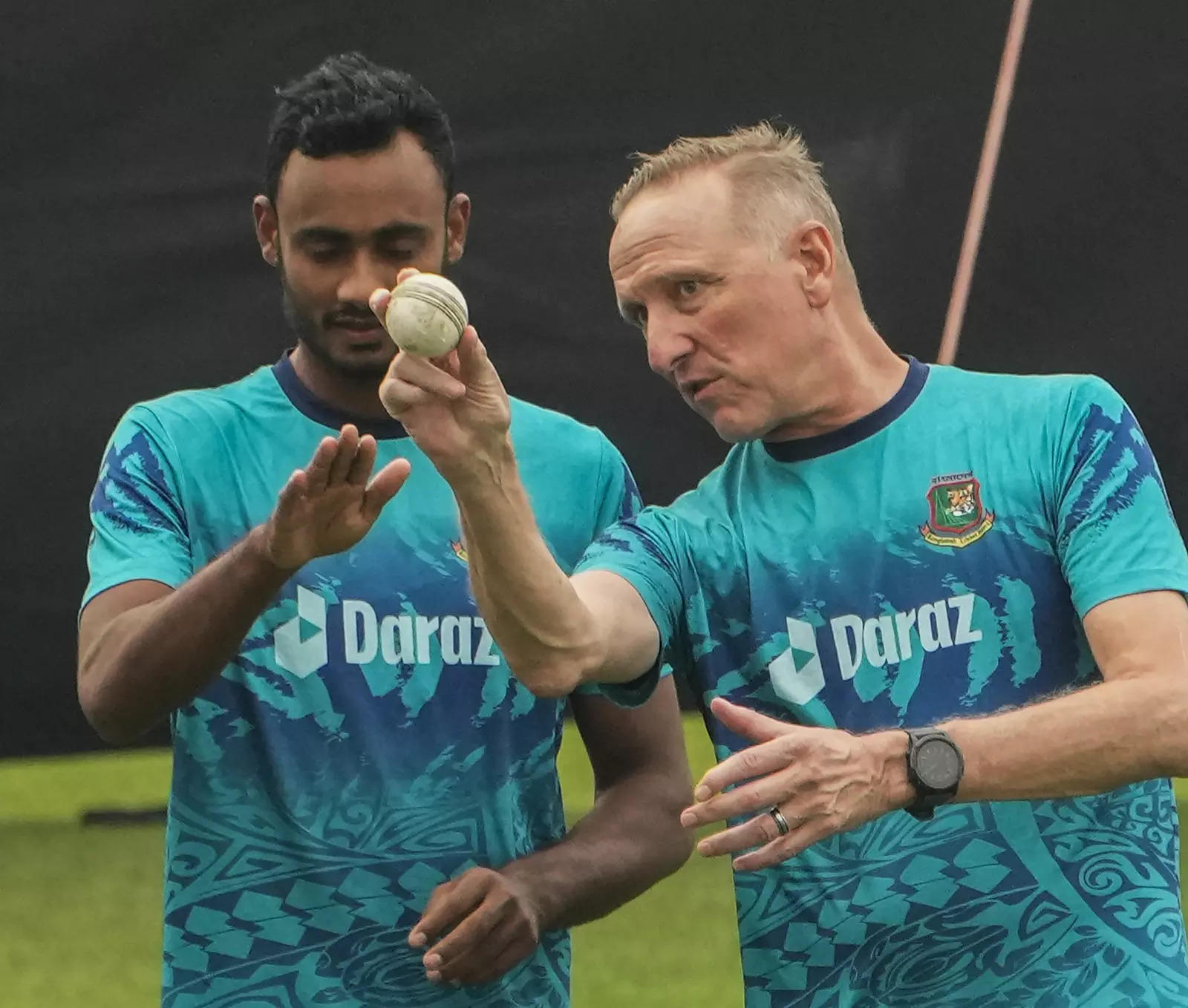 Bangladesh's Shoriful Islam with the team's bowling coach Allan Donald. (PTI Photo)