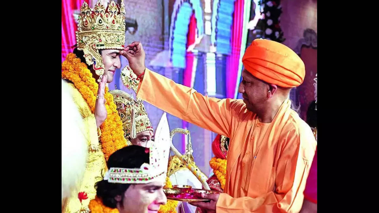 Treta Yug was recreated in Ayodhya on Saturday as chief minister Yogi Adityanath welcomed ‘Lord Ram’ amid chants of ‘Jai Shri Ram’