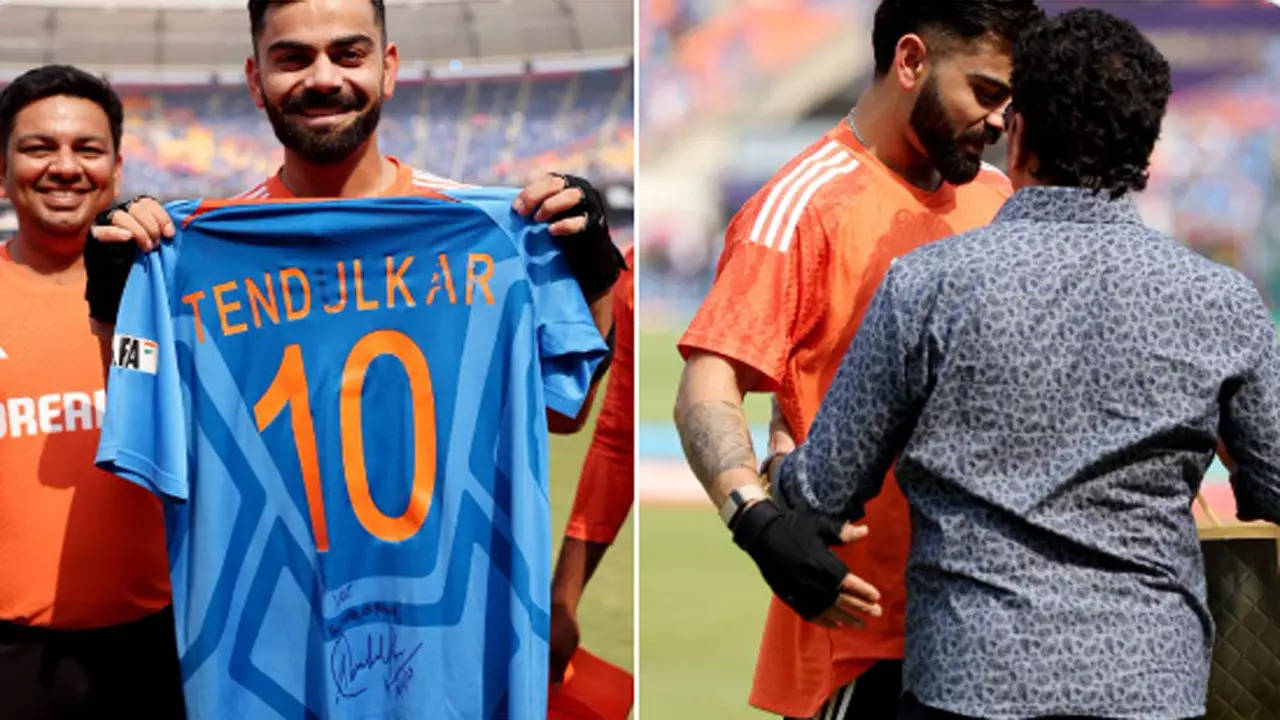 ‘You make us proud!’: Sachin Tendulkar presents Virat Kohli signed jersey forward of World Cup remaining | Cricket Information – Occasions of India