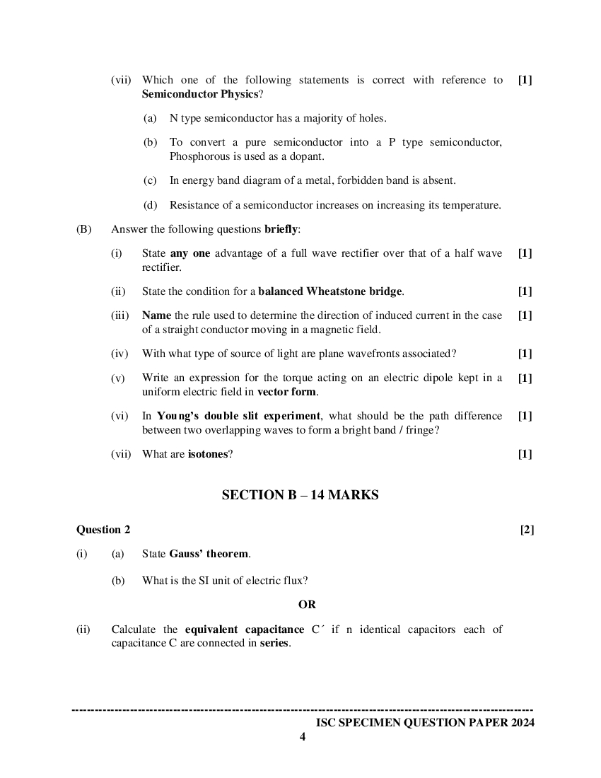 ISC Class 12 Physics Sample Paper 2024 Download PDF and Solve Now