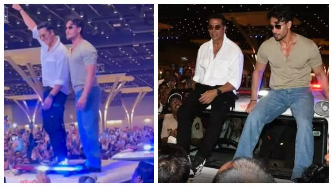 Akshay-Tiger make an entry on top of police car