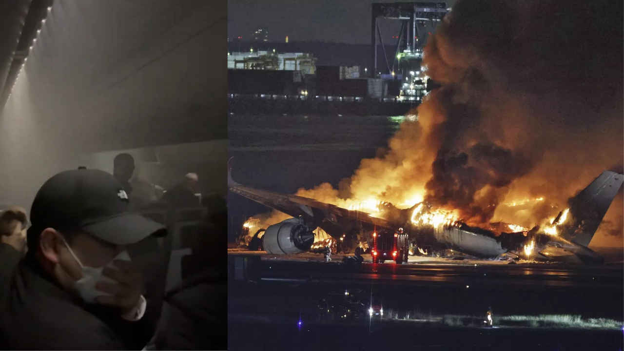 Terrifying video from inside burning Japanese plane